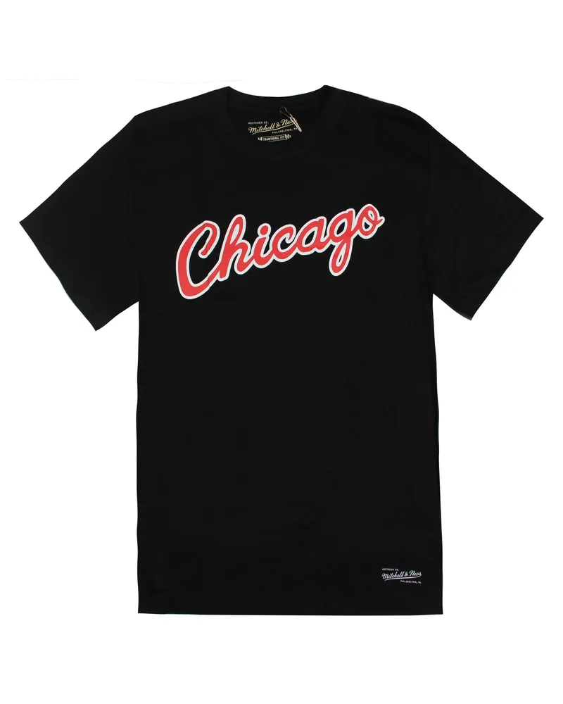 Mitchell & Ness Chicago Bulls Wordmark Mens T-Shirt Schwarz