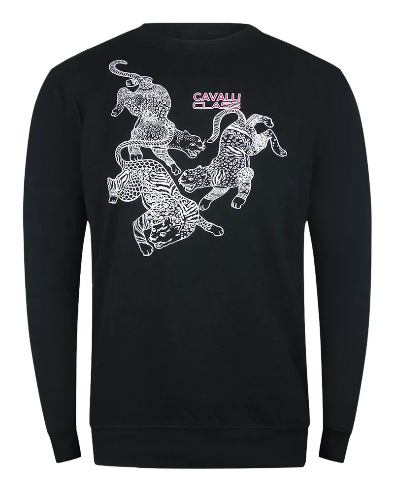 Roberto Cavalli Schwarzes Sweatshirt Mit Paisley-leoparden-design Schwarz