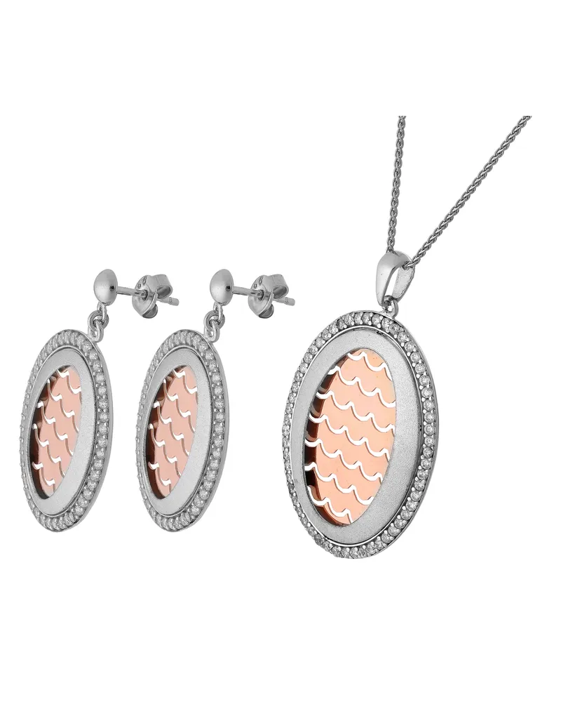 Orphelia Damen 925 Sterling Silber Set: Kettenanhänger + Ohrringe - Silber/Rose SET-065 Silber
