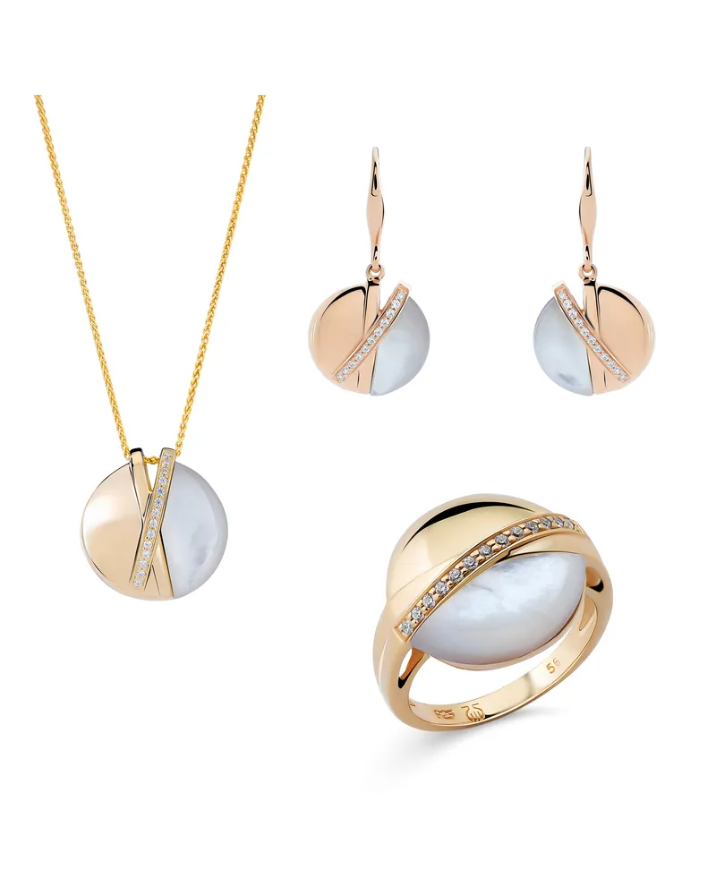 Orphelia Moragene' Damen 925er Sterlingsilber Set: Halskette + Ohrringe + Ring - Gold SET-7506/G Gold