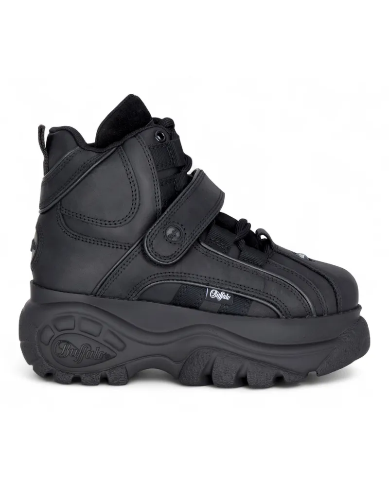 Buffalo Damen-Plateau-Stiefeletten aus schwarzem Leder – 1348-14 2.0 Schwarz