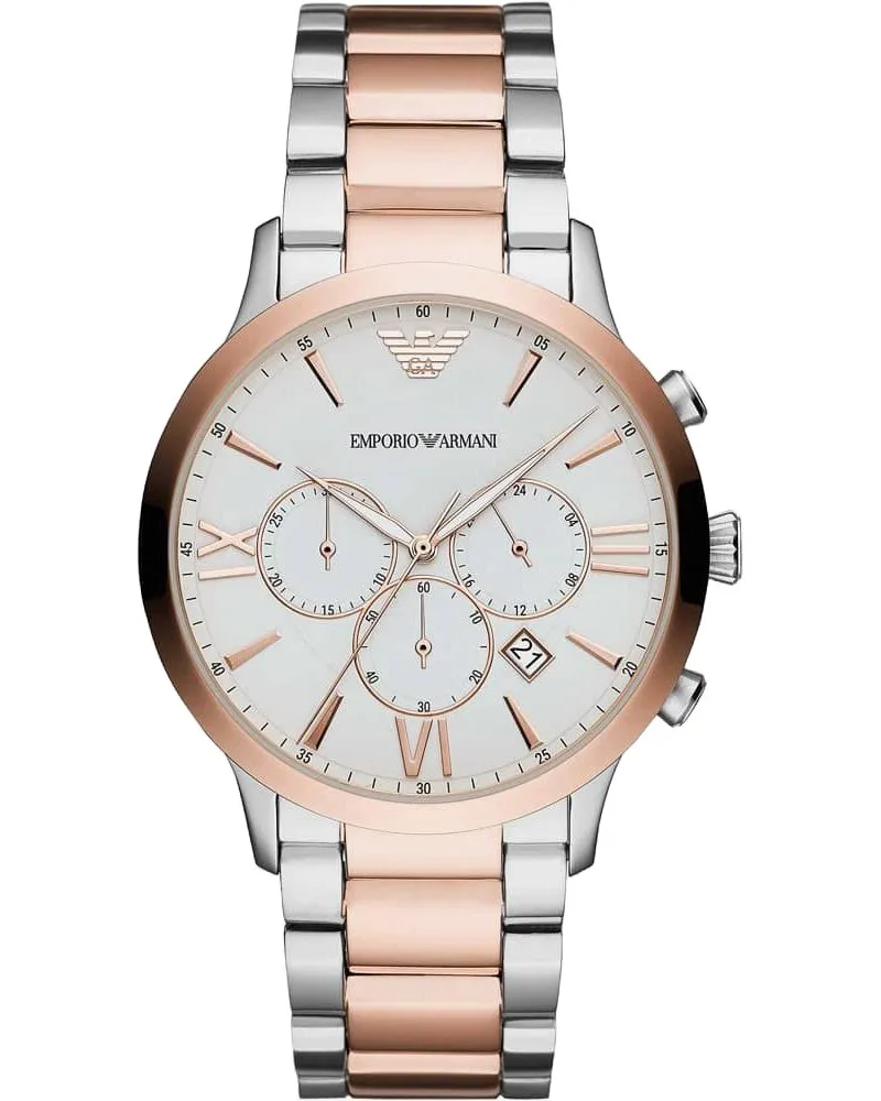 Emporio Armani AR11209 Giovanni Chronograph Herrenuhr, weißes Zifferblatt - Silber/Roségold Silber