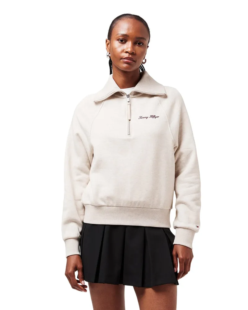 Tommy Hilfiger Curve Classic" Sweatshirt für Damen, Reißverschluss, Raglanärmel (Hafermilch meliert Wollweiß
