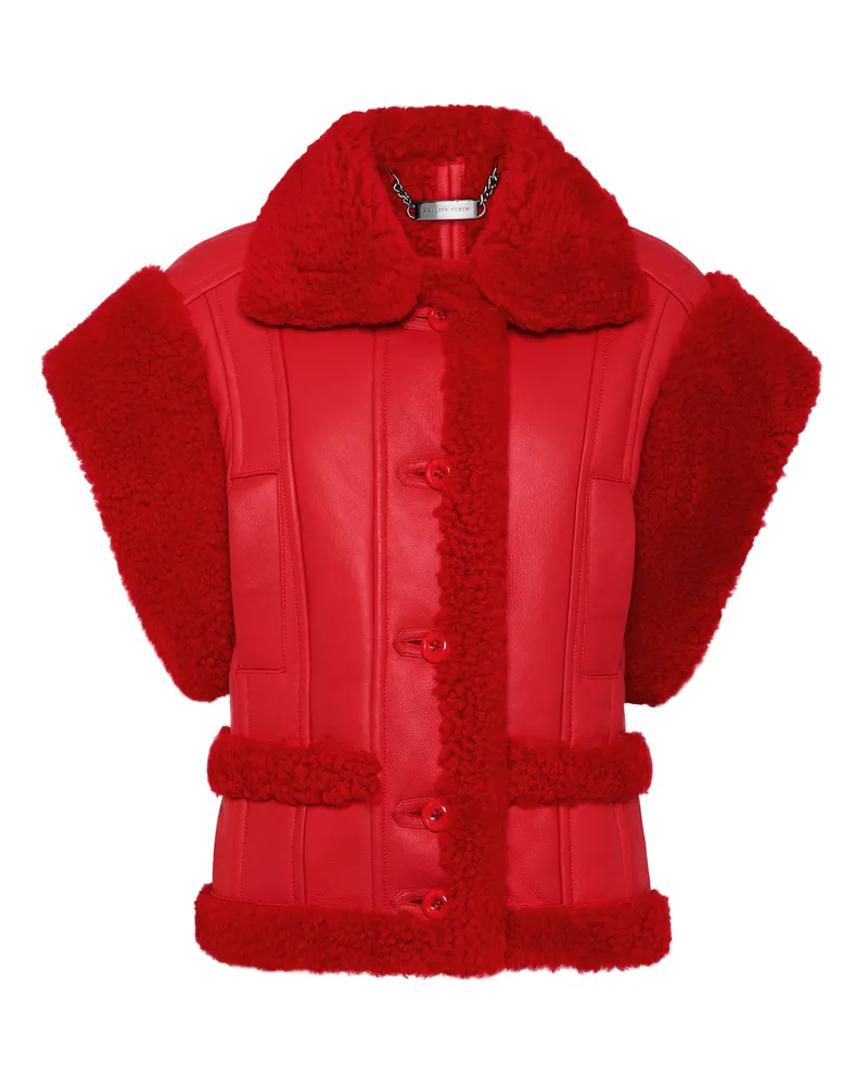 Philipp Plein Lederweste Gothic Plein Rot