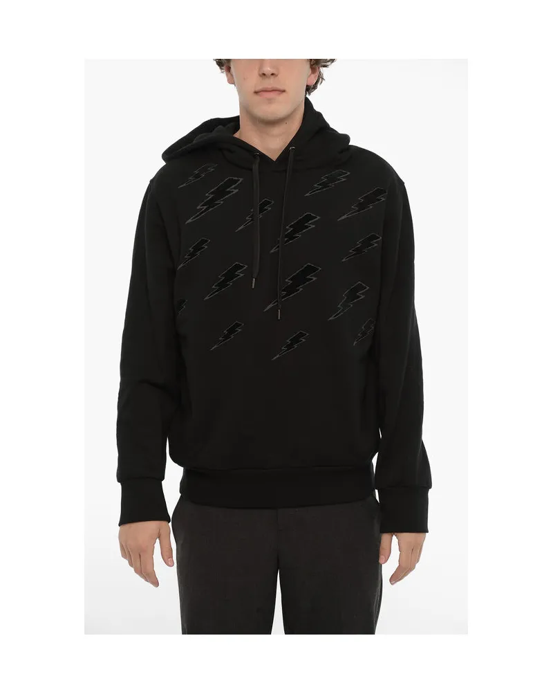 Neil Barrett Easy-Fit-Hoodie mit samtigem Thunderbolt-Logo - Schwarz Schwarz