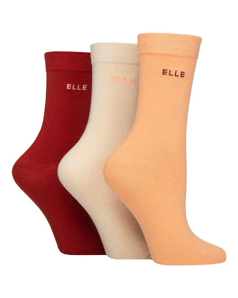 Elle 3er-Pack Damen-Baumwollsocken, einfarbig, weich und atmungsaktiv - Rot Rot