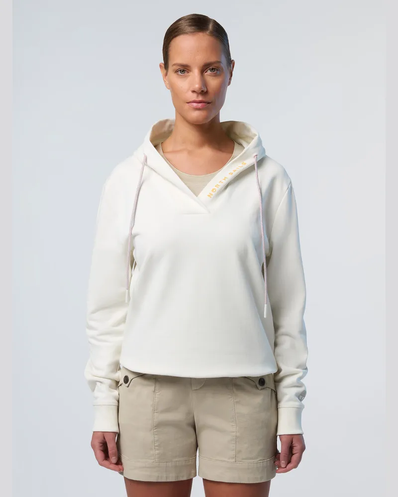 North Sails Kapuzenpullover V-Ausschnitt mit North Sails-Print Weiß