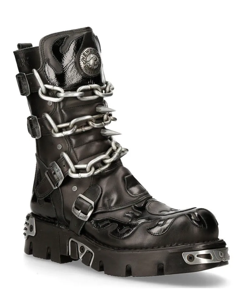 New Rock Schwarze Gothic-Stiefel mit Spikes bis zur Wade-727-S1 Schwarz