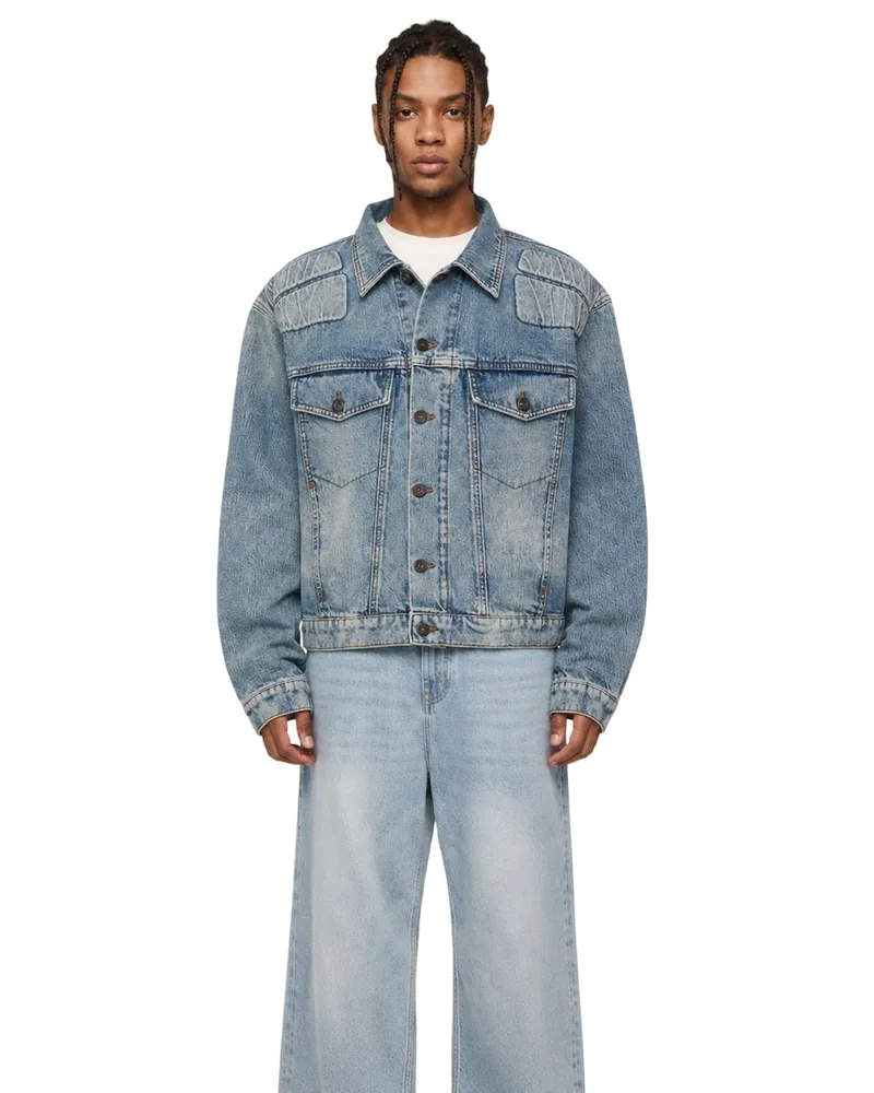 HUGO BOSS Little Rock" Jeansjacke für Herren, Brusttasche (Türkis/Aquablau Türkis