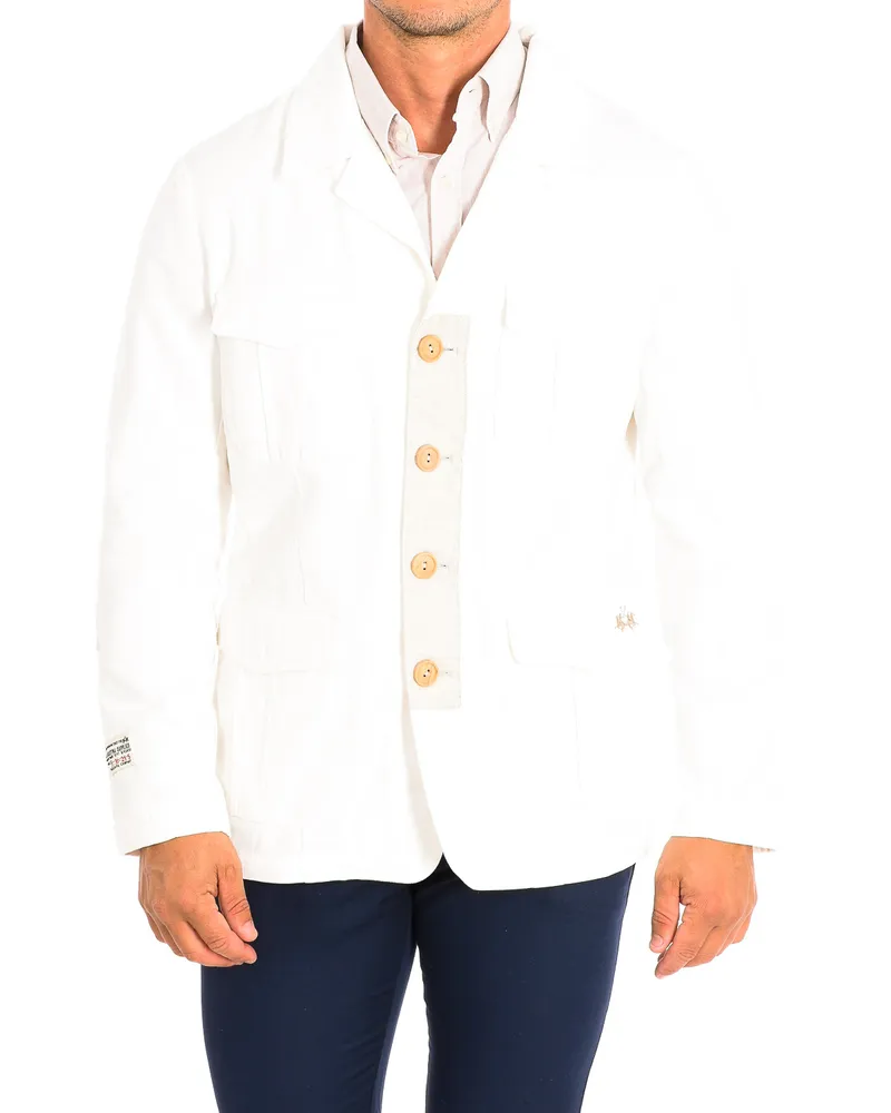 La Martina Herren-Langarmjacke mit normalem Reverskragen TMJ001-TW408 Weiß