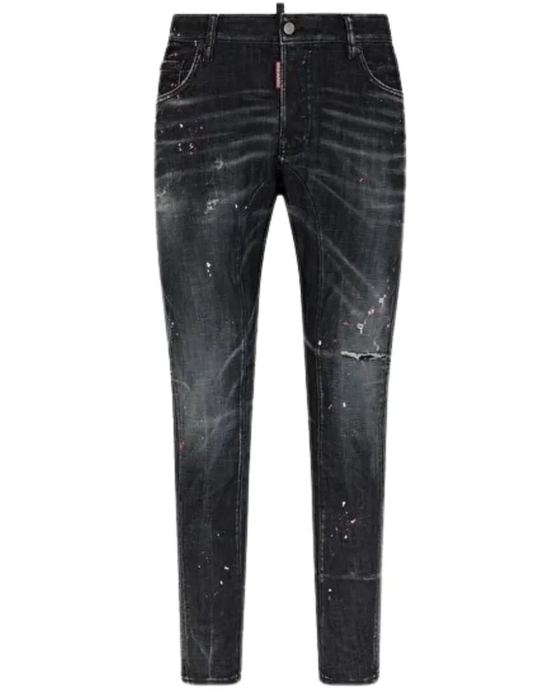 Dsquared2 Cool Guy Jeans Destroyed Paint Splash Wash Schwarze Jeans Schwarz