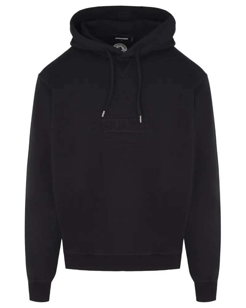 Dsquared2 Cool Fit Kapuzenpullover mit geprägtem Ahornblatt-Logo in Schwarz Schwarz