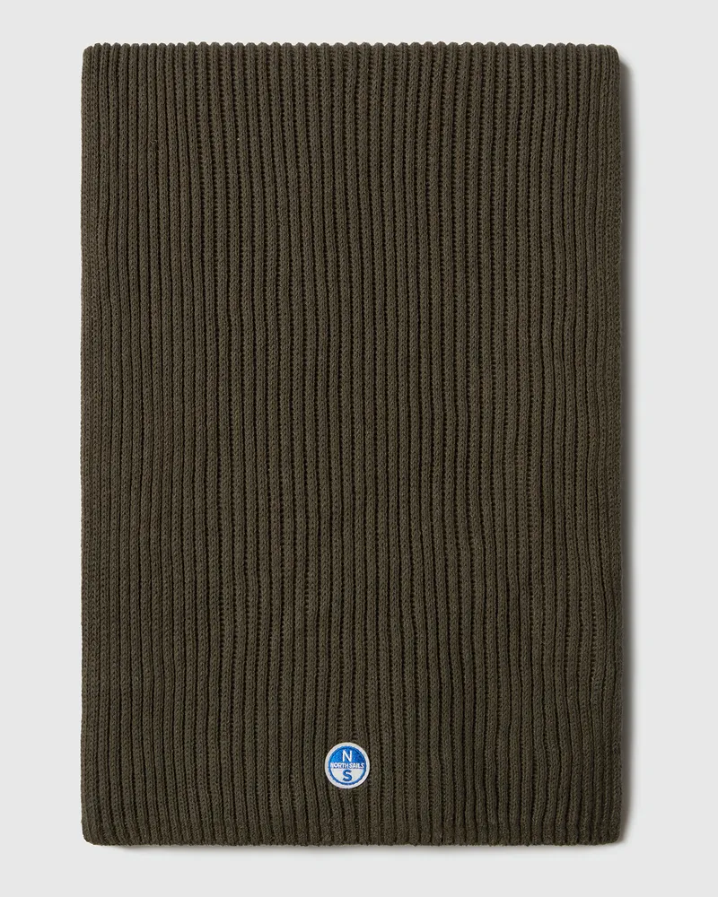 North Sails Schal Breiter Rippstrick mit Logo-Patch Waldgrün