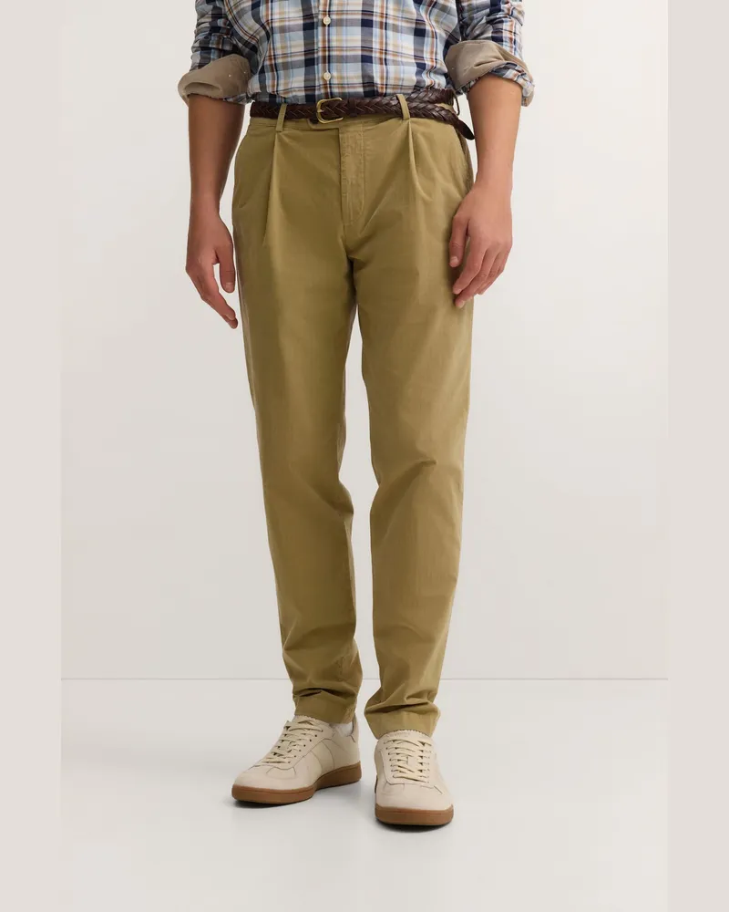 Bugatti Herren Bundfaltenhose aus Luxury Pima Cotton Feincord - Khaki Khaki