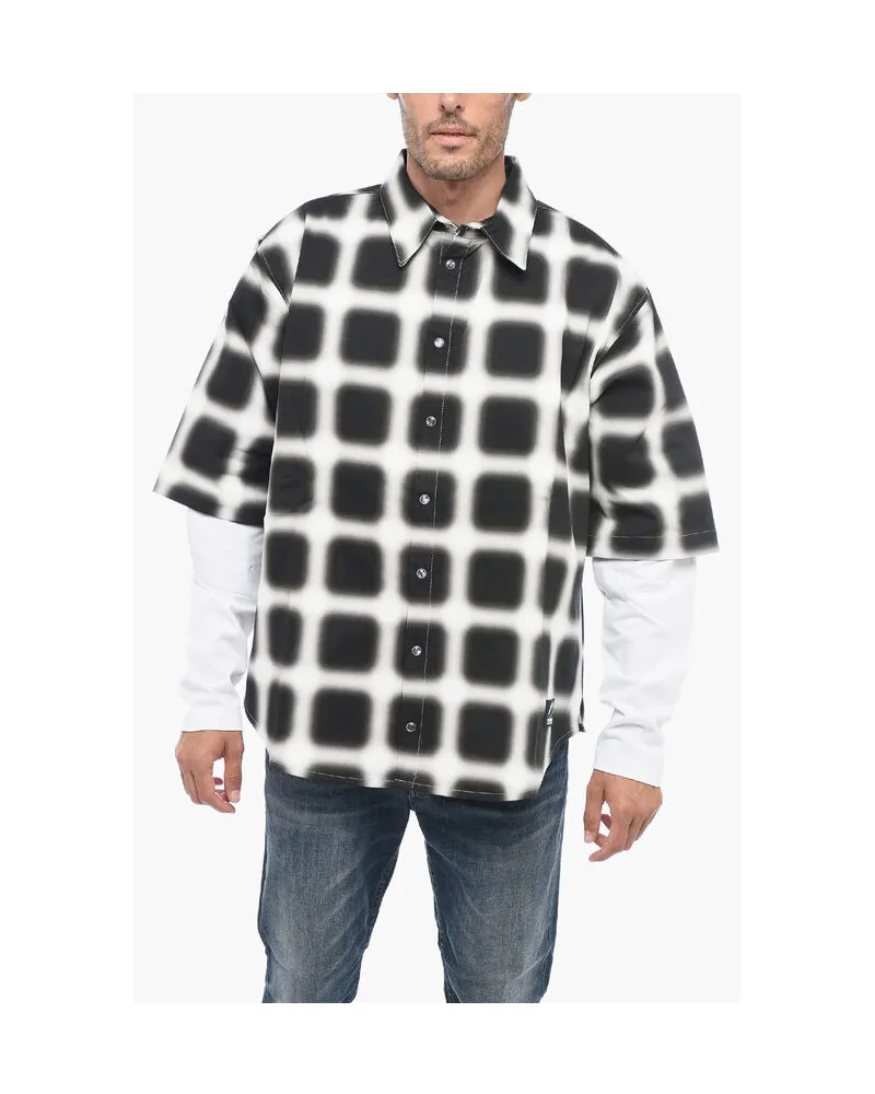 Marcelo Burlon | County of Milan Baumwollhemd mit Druckknöpfen und BLURRED CHECK in Schwarz und Weiß Schwarz