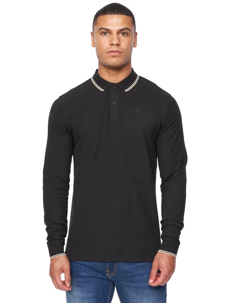 Duck and Cover Roxberry" Poloshirt für Herren Langärmlig (Schwarz Schwarz