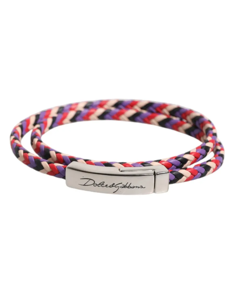 Dolce & Gabbana Geflochtenes Lederarmband mit Magnetverschluss Lila