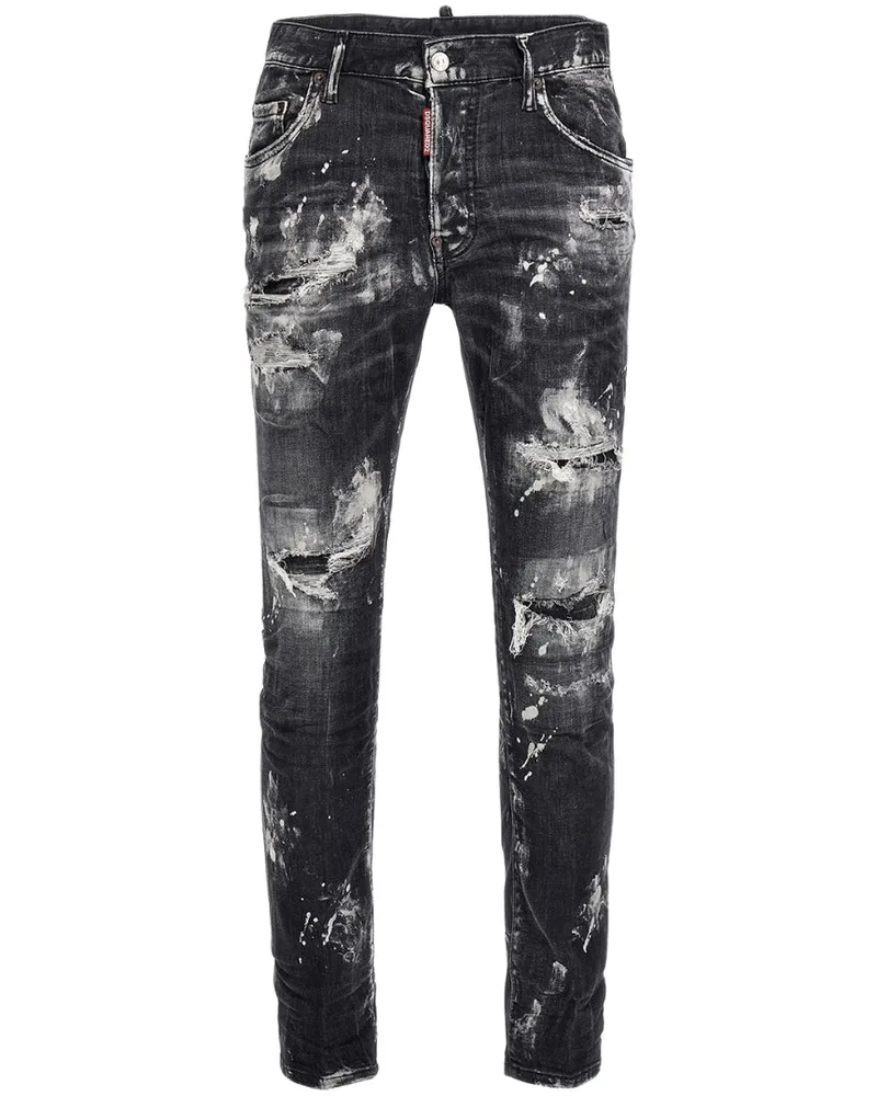 Dsquared2 Super Twinky Jeans Mit Destroyed Paint Effect, Schwarz Schwarz