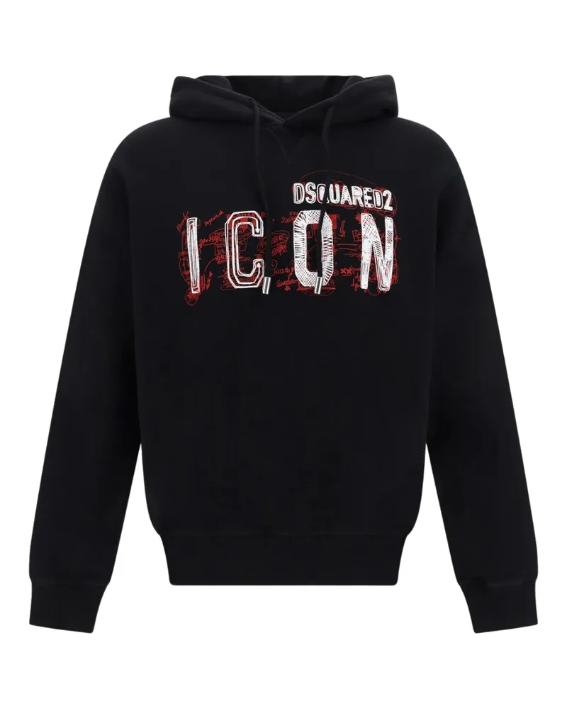 Dsquared2 Icon Scribble Logo Cool Fit Schwarzer Hoodie Schwarz