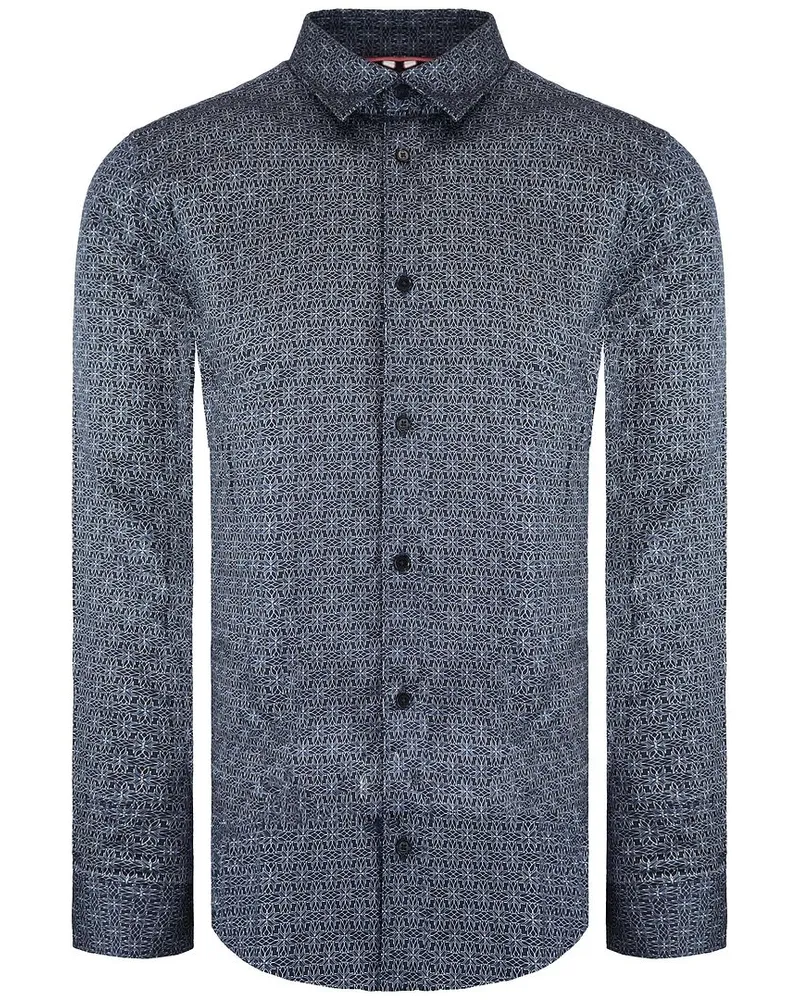 Ted Baker Pavia Herren Navy Geometrisches Sterndruckhemd Marineblau