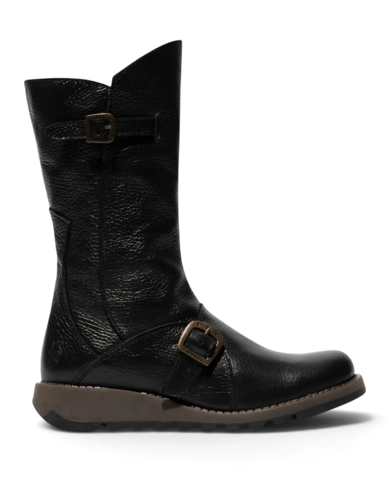 Fly London Damen Wadenhohe Lederstiefel in Schwarz - MES2913 Schwarz