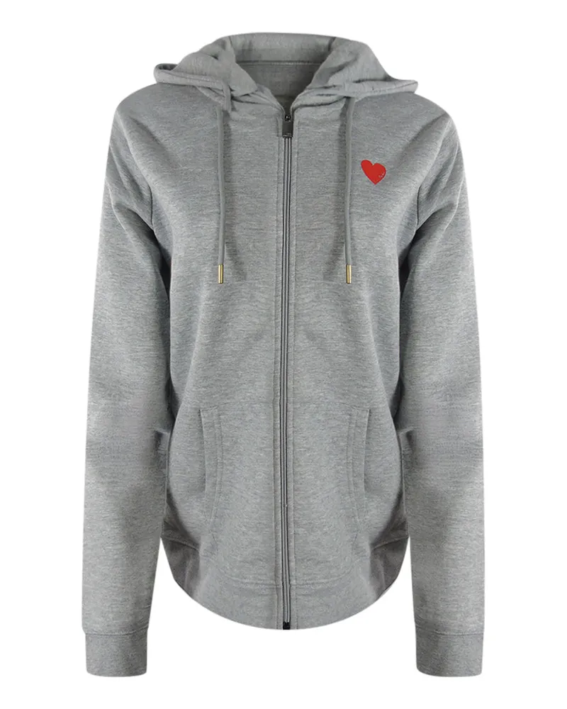 Moschino Kapuzenpullover Mit Kleinem Roten Herzlogo, Grau, Mit Reißverschluss Grau