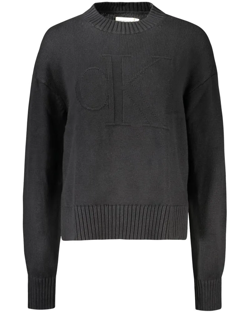 Calvin Klein Rundhals-Pullover mit besticktem Logo - Dunkelgrau Dunkelgrau
