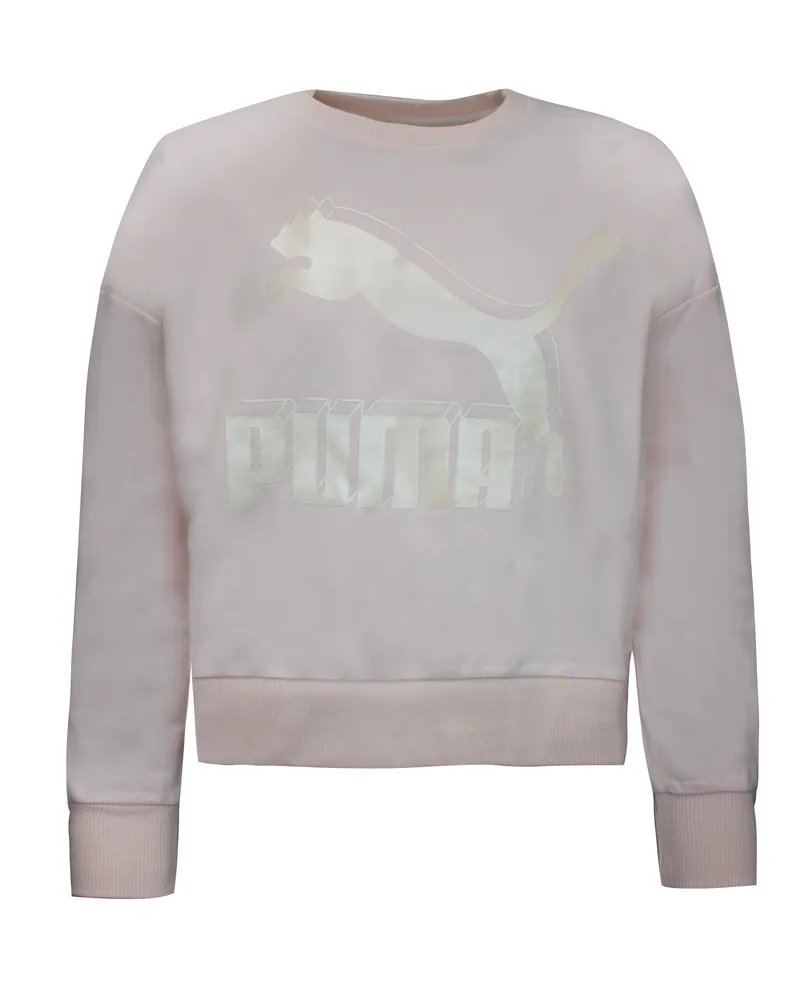 Puma Womens Classics Logo Metallic Crew Sweatshirt Rose 597405 87 Rosé