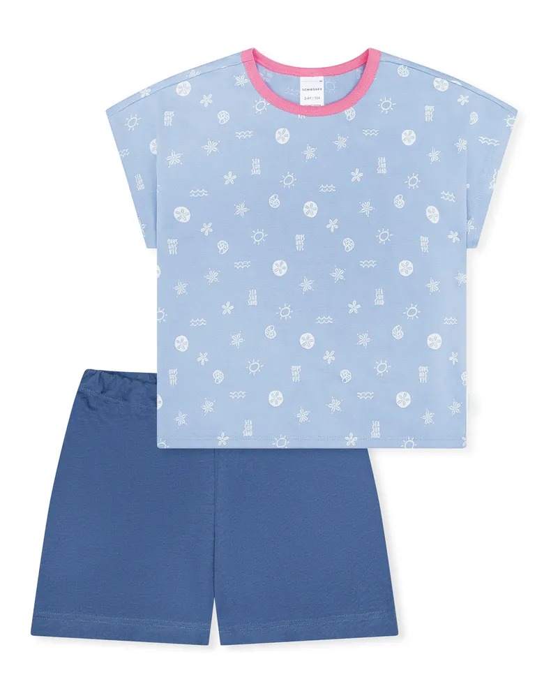 Schiesser Mädchen Pyjama NightwearSchlafanzug, Pyjama Set, Nachtwäsche Blau