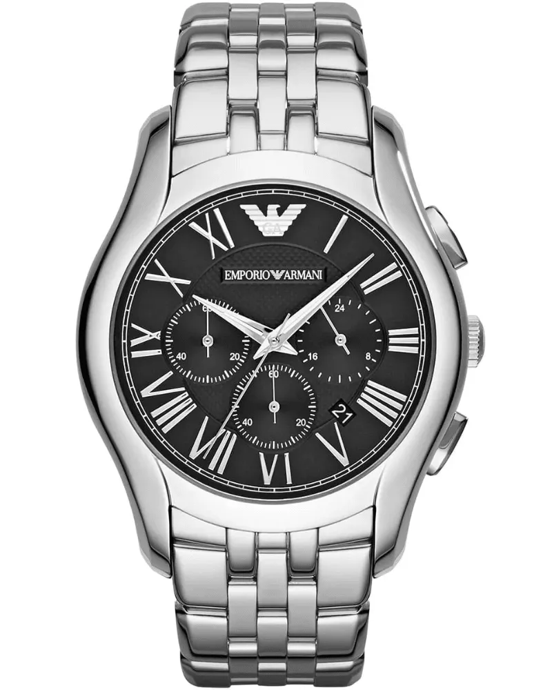 Emporio Armani AR1786 Herren Chronographuhr, Zifferblatt Schwarz, Silber Edelstahl Schwarz