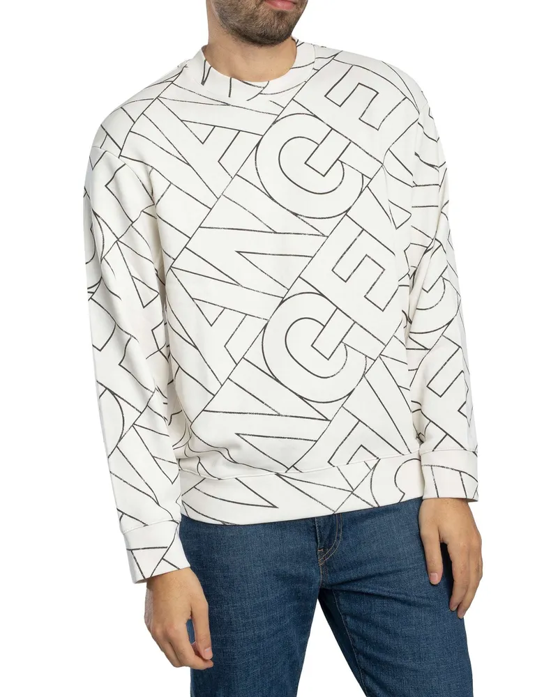 Armani Exchange Sweatshirt Mit Diagonalem Schriftzug, Weiß Weiß