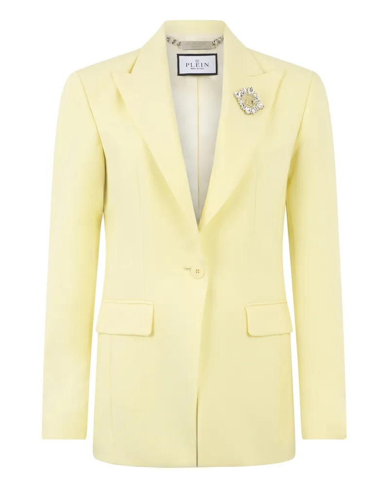 Philipp Plein Wool Fitted Single-Breasted Blazer Gelb