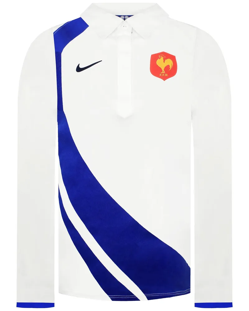 Nike Fit Frankreich Damen Weiß Rugby Polo-Shirt Blau