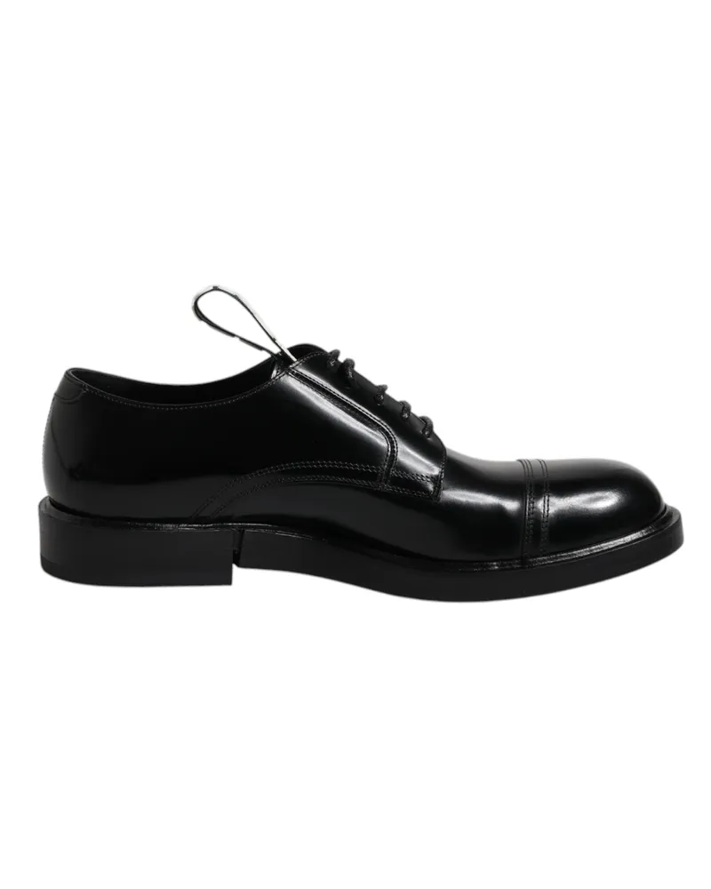 Dolce & Gabbana Schwarze Lackleder Derby Schnürformelle Schuhe Schwarz
