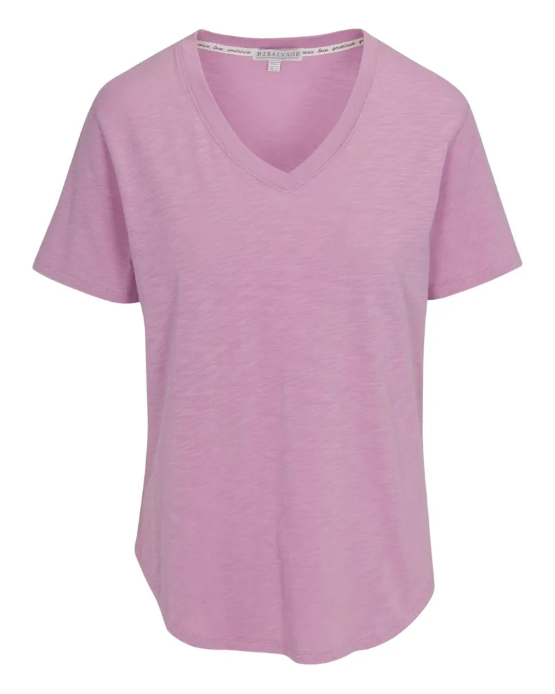 P.J. Salvage T-Shirt für Damen, V-Ausschnitt, Slub, kurzärmlig (Flieder Lila