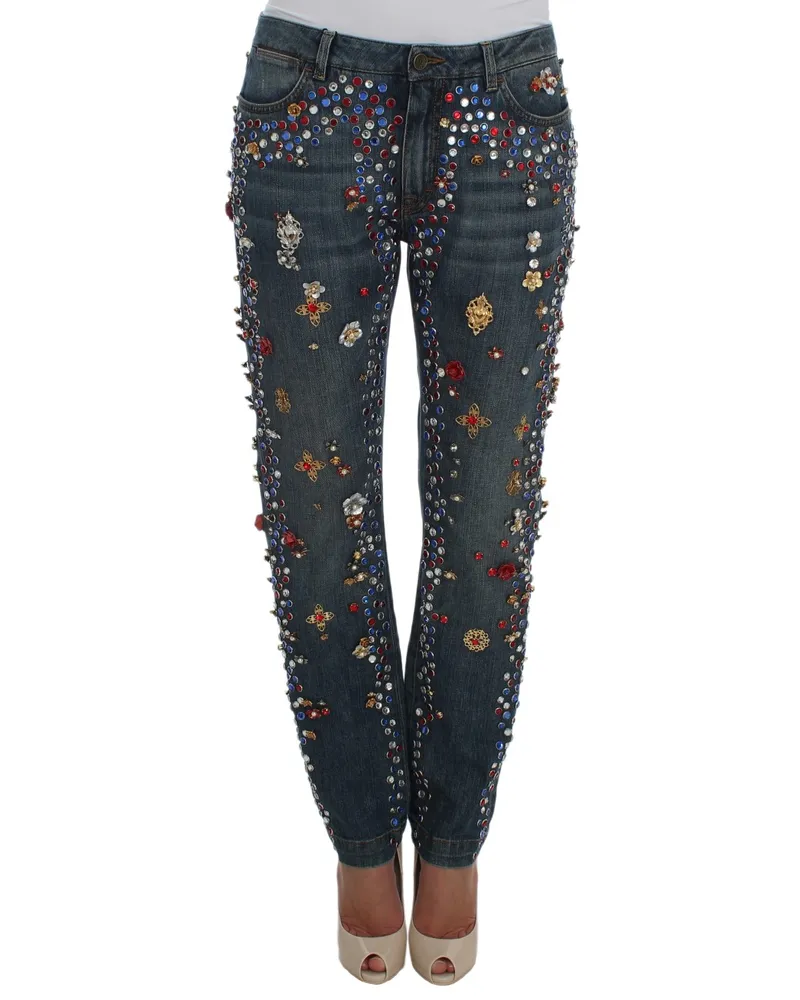 Dolce & Gabbana Kristallverzierte Jeans mit geradem Bein Mittelblau