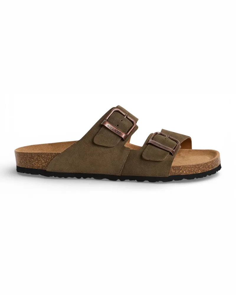 Tamaris Herren-Sandalen aus olivgrünem Leder mit Fußbett Grün