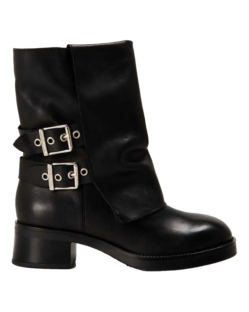 Steve Madden Bonfire Trench" Metallic Stiefeletten für Damen, Blockabsatz (Schwarz Schwarz