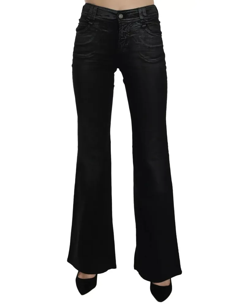 John Galliano Schwarze Gewaschene Hohe Taille Ausgestellte Denim Freizeitjeans Schwarz
