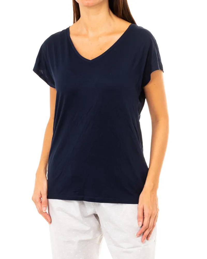 Tommy Hilfiger Kurzärmeliges Damen-T-Shirt mit V-Ausschnitt 1487904682 Blau