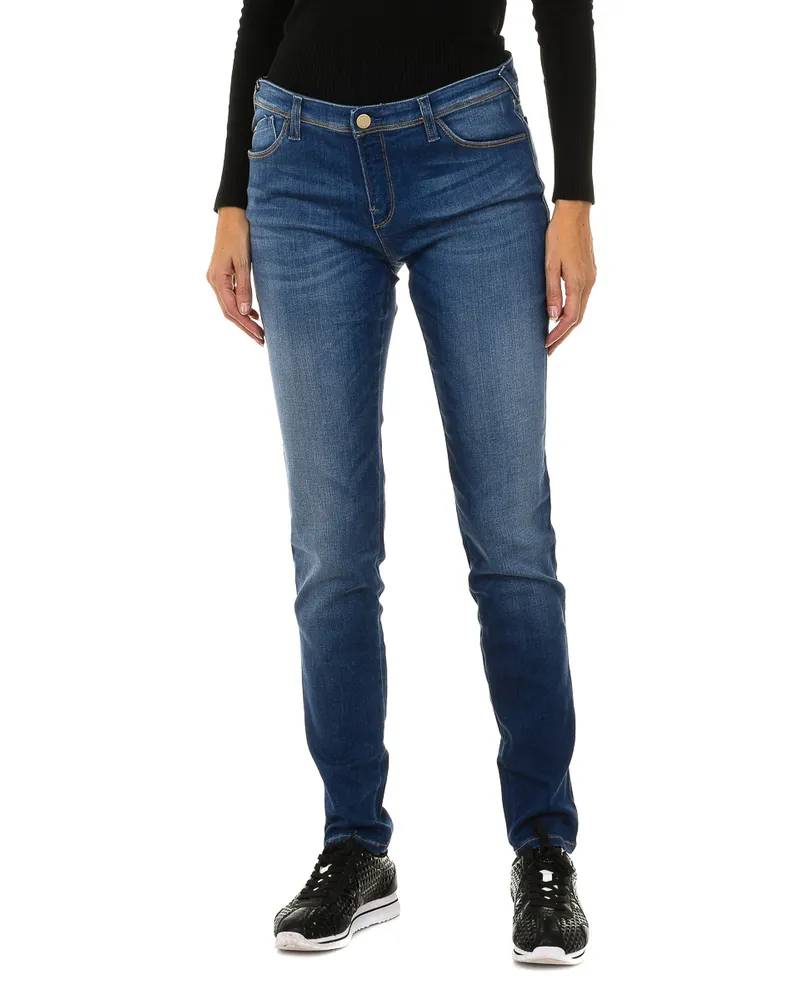 Giorgio Armani Lange Denim-Hose aus Stretch-Stoff mit Abnutzungseffekt für Damen 3Y5J28-5D0ZZ Blau