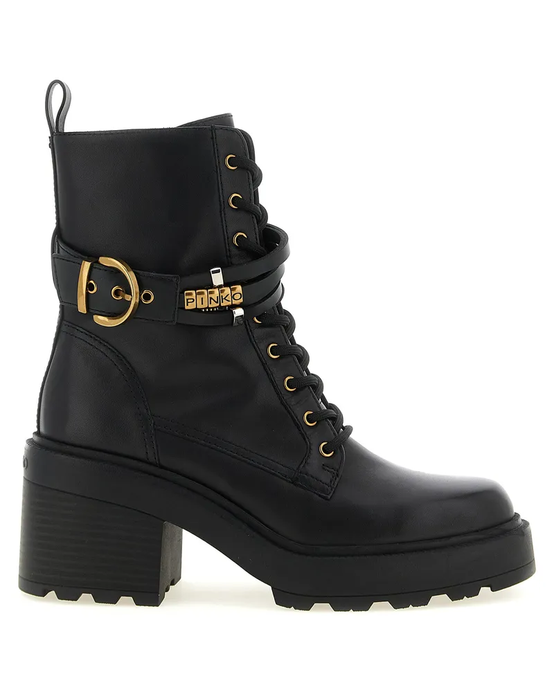 Pinko Schwarze Rindsleder Schnürstiefel Schwarz