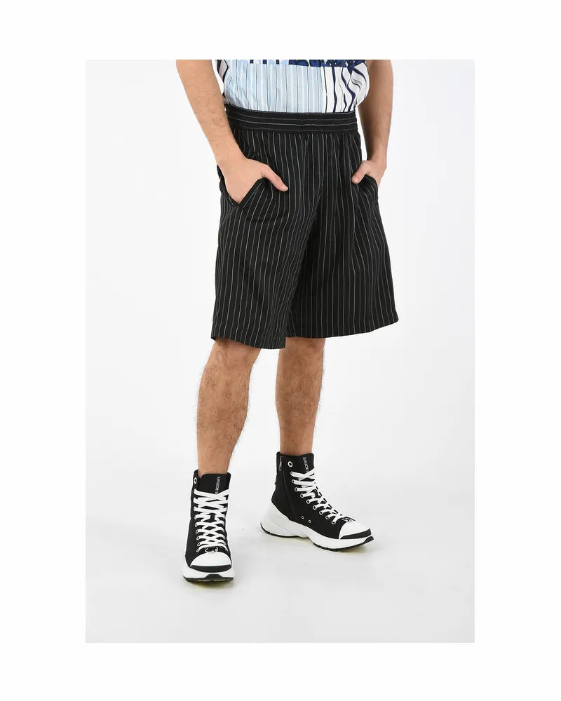 Neil Barrett Bleistift-Shorts mit Streifen und Kordelzug in der Taille - Schwarz Schwarz