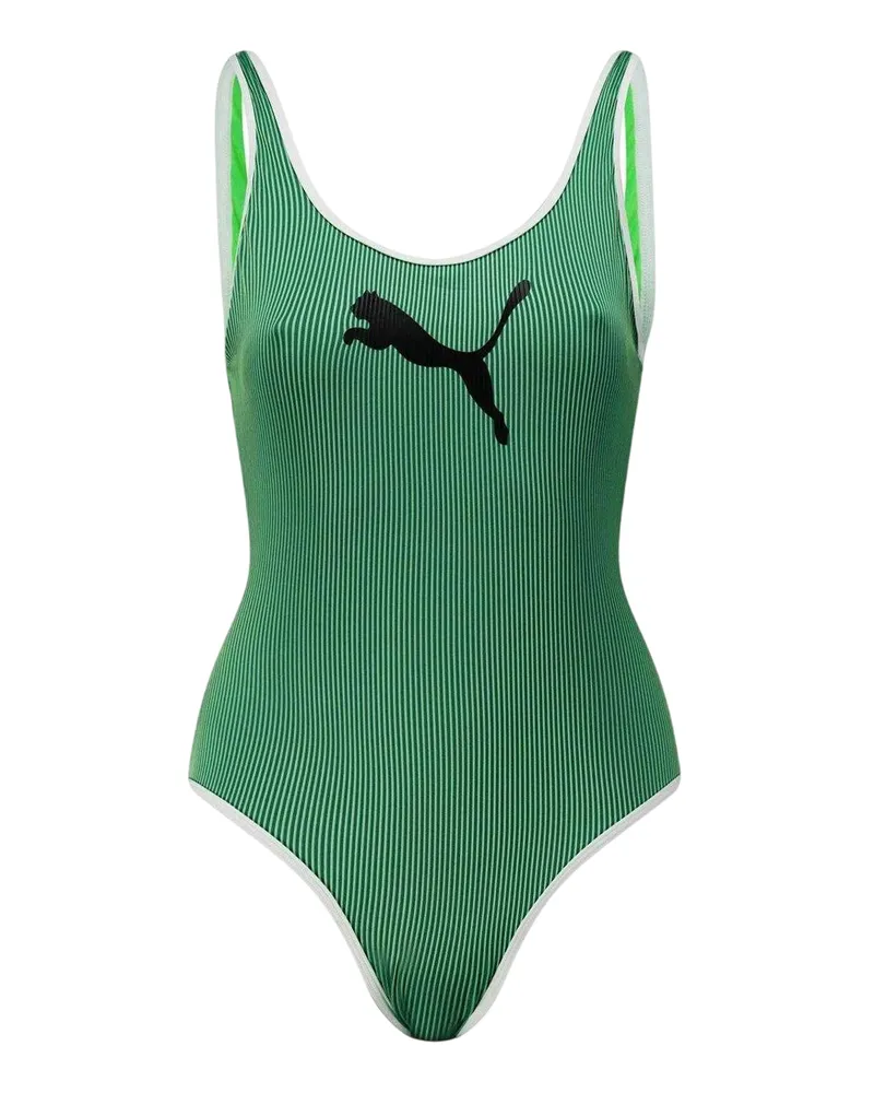 Puma Badeanzug für Damen, gerippt (Grün Grün