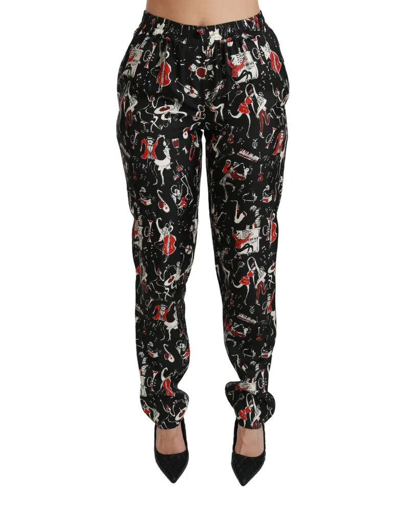 Dolce & Gabbana Bedruckte Seidenhose mit Musikdesign Schwarz