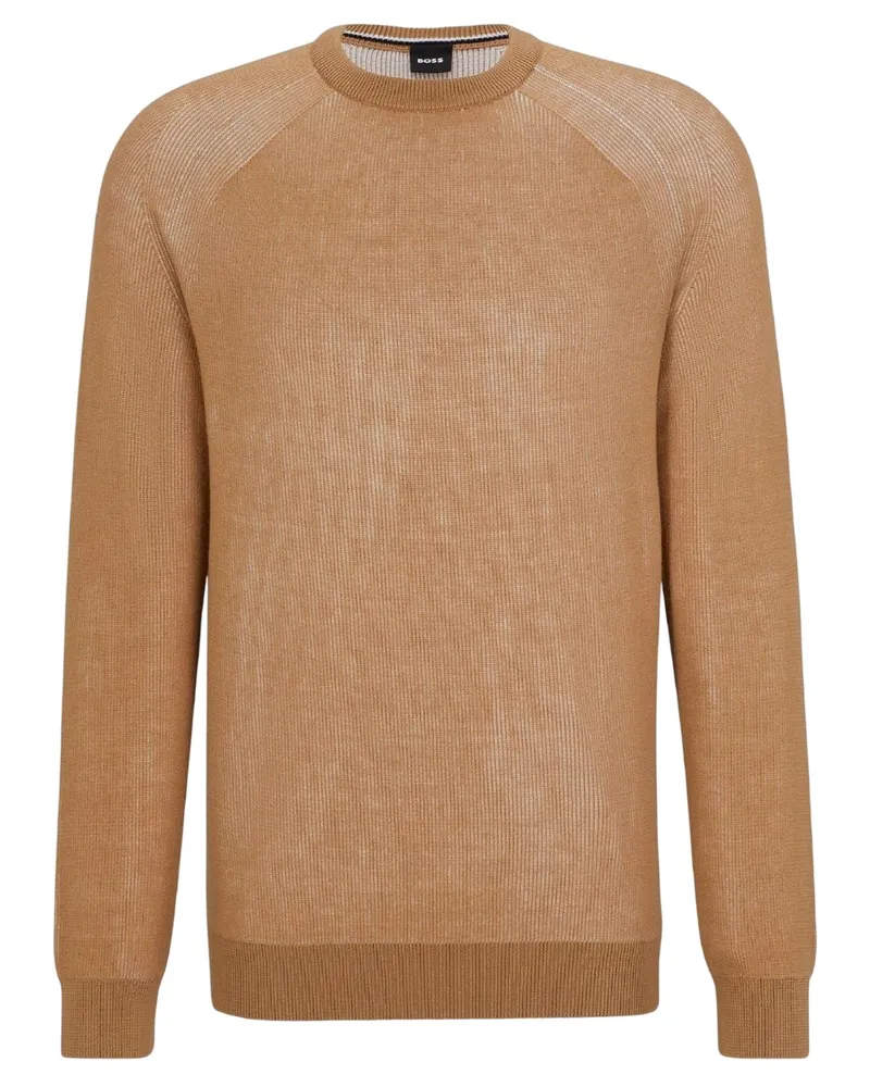 HUGO BOSS Pullover für Herren, Feinstrick, Raglanärmel (Mittelbeige Orange