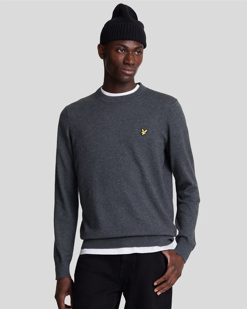 Lyle & Scott Baumwoll-Merino-Pullover mit Rundhalsausschnitt – Grau Grau