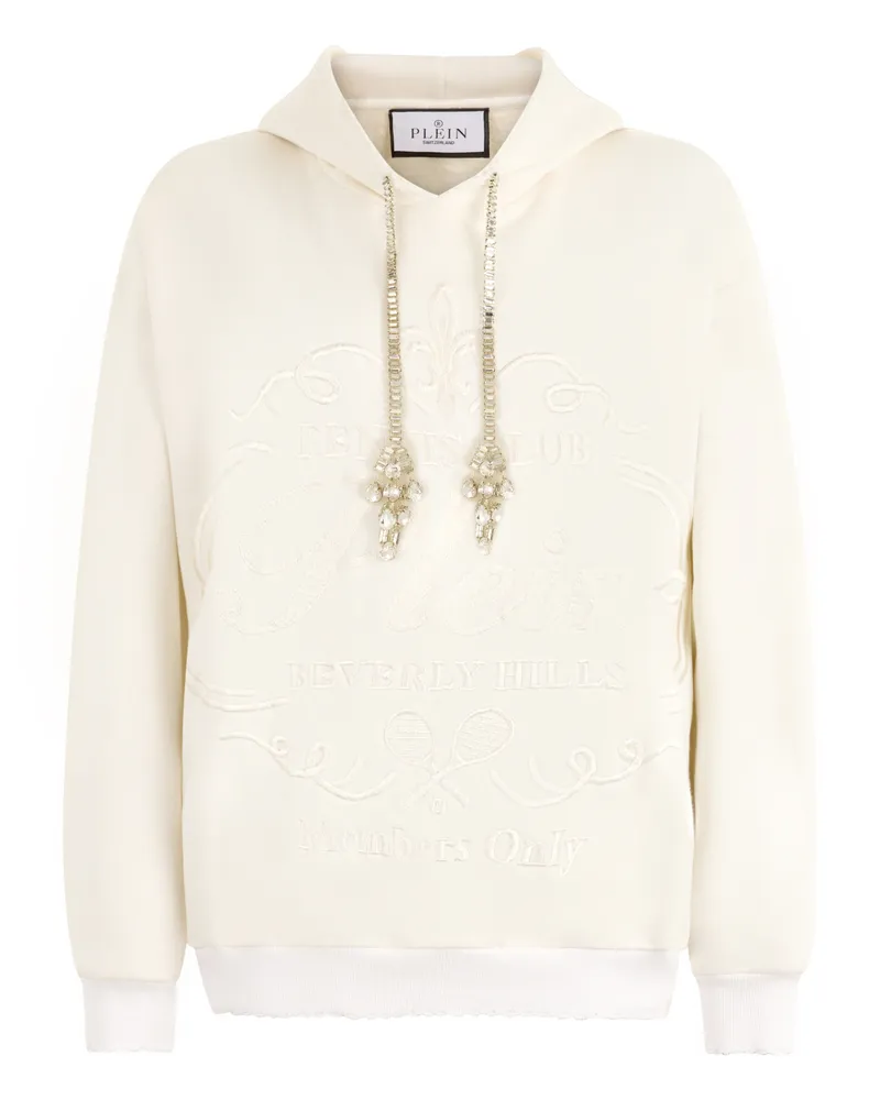 Philipp Plein Washed Hoodie Tennis Club Crystals Creme