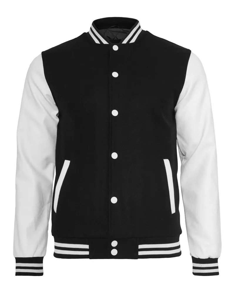 Urban Classics Oldschool" Varsity-Jacke (US-College-Stil) für Herren (Schwarz/Weiß Schwarz