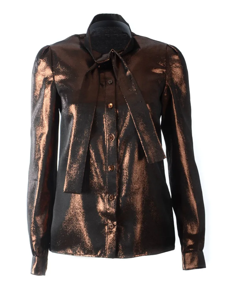 Dolce & Gabbana Damen Bluse mit Schleife und langen Ärmeln Braun